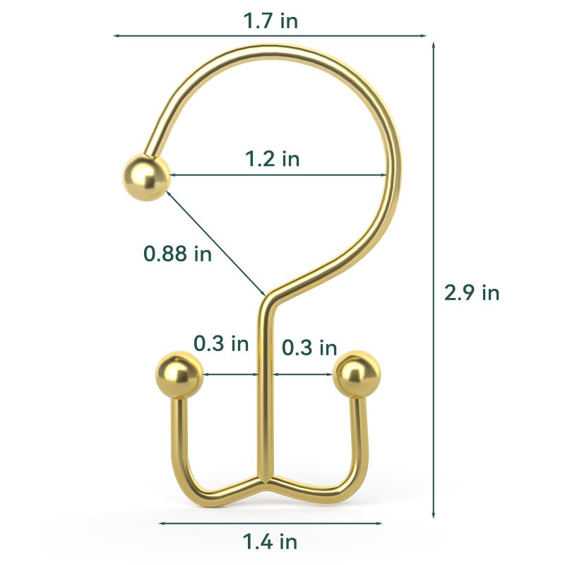 Goowin 24 Pcs Shower Curtain Hooks, Goowin Shower Curtain Rings, Durable Gold Shower Curtain Hooks, Double Glide Shower Curtain Rings Rust Proof, Simple Shower Hooks for Shower Curtain & Liner, Gold - Image 3